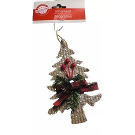 Christmas House Cardboard Christmas Tree Ornament W/Berries-NEW-
