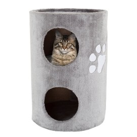 20.5-Inch Cat Condo - 2 Story Cat House with Sisal Scratch Pad, Barrel Shaped Pet House Covered in Soft Fabric by PETMAKER (Gray)