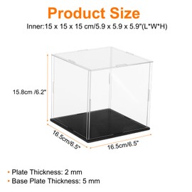 sourcing map Basketball Display Case 6 Inch Clear Acrylic Display Case with Basketball Stand Holder Cube Countertop Storage Box for Autographed Soccer Memorabilia Collectibles