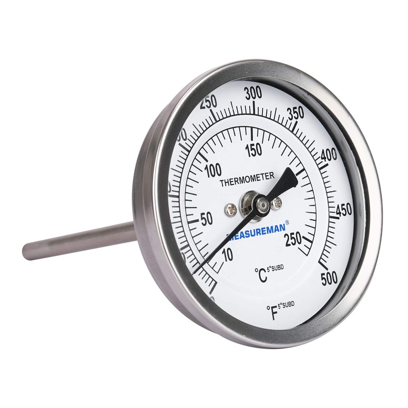 MEASUREMAN Fully Stainless Steel Bimetal Dial Thermometer, 3" Dial, 4"