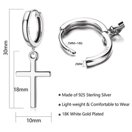 MILACOLATO 925 Sterling Silver Cross Hoop Earrings Minimalist Cross Dangle Huggie Cuff Earrings Minimal Jewelry Dainty Cross Hoop Earrings for Women Men