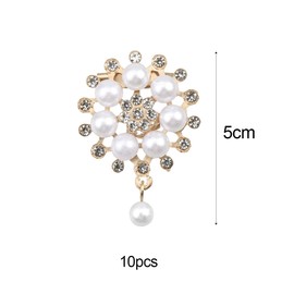 Jagowa 10 Pcs Rhinestone Pearl Embellishments Pearls Flower Fashion Advanced Round Brooches Accessories Decoration for Clothes Bags Gifts (Gold)