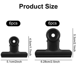 12 Pieces Bulldog Clip Metal Photo Clip, Black Metal Bull Clips, Large Hinge Binder Paper Clips, Metal Hinge Clips, Binder Clip Stainless Paper Clamp, Bulldog Clips Round (6PCS 50MM, 6PCS 63MM)
