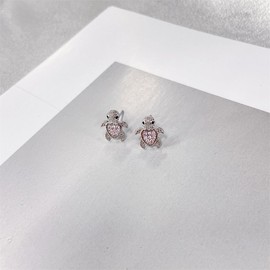 Turtle Small Stud Earrings for Women 925 Sterling Silver Post Pin Hypoallergenic Pink CZ Cute Animal Cartilage Studs Hypoallergenic Fashion Jewelry for Daughter Holiday Party, Small, Brass, No