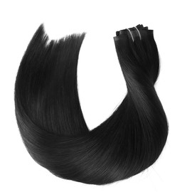 HOTBANANA Seamless Clip in Hair Extensions 16 inch 130g 7pcs Jet Black Clip in Remy Human Hair Extensions Straight Hair Invisible PU Skin Weft