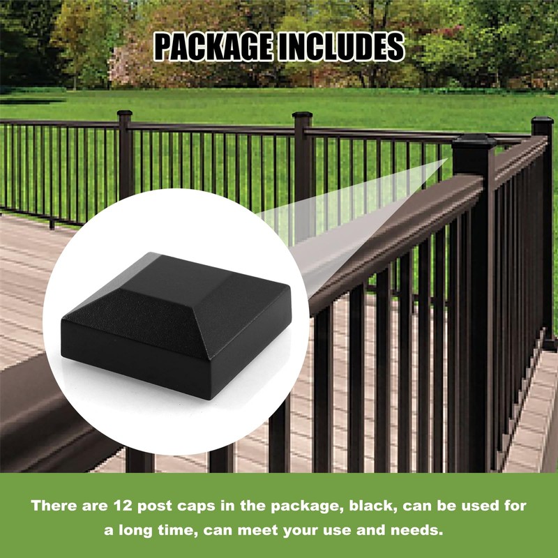 CNQLIS Aluminum Fence Post Caps 2" x 2" Black Post
