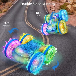 Amphibious Remote Control Car Boat, 2.4Ghz 360° Rotation Gesture Sensing Stunt RC Cars，4WD Waterproof Remote Control Car with LED Lights, Pool Toys for Kids Ages 6-12, Toys Gifts for Boys and Girls