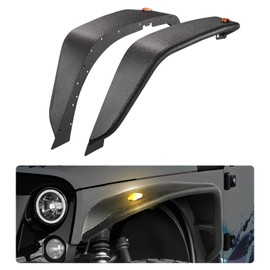 VEVOR Fender Flare, Front Fender Flares Compatible with 2007-2018 Jeep JK/JKU 2/4 Doors, Off-Road Steel Liner Set with LED Lighting, Fenders for Jeep JK, Fine-Textured Black Paintable Wheel Flares Set