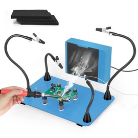 Magnetic Helping Hands Soldering Third Hand with 12V Solder Fume Extractor, 4 PCB Pillars and Soldering Arms, Extra Large & Heavy Duty Base Solder Station for Soldering Welding Jewelry DIY