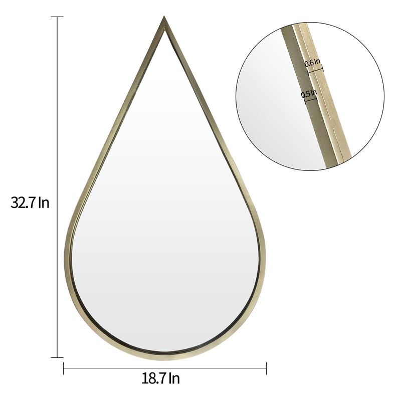 BAODANFU Decorative Mirrors Wall Mounted Mirror Drop Shape (Gold, 1-Pack)