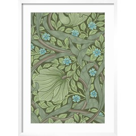 ART.COM Framed Wall Art Prints William Morris Wallpaper Sample with Forget-Me-Nots, C.1870 by William Morris, Botanical Decor, 16" x 24", White Frame with White Mat