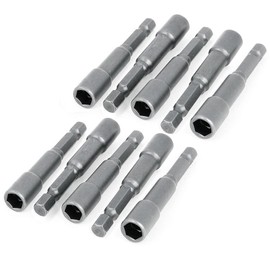 Treki Pack of 10 6.35 mm Magnetic Hexagonal Socket for Drill, 1/4 Inch Magnetic Socket Spanner for Cordless Screwdriver, Hex Socket Set Bit for Hex Screws