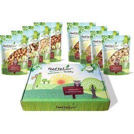 Food to Live 8 Gourmet Variety Healthy Snack Bags of Raw Nuts in 1 Gift Box (Brazil Nuts, Almonds, Macadamia Nuts, Cashew, Walnuts, Hazelnuts, Pecans, Pine Nuts)