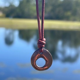 Green Bronze Open Circle Pendant Necklace - Men Leather Charm, Rustic Jewelry, Disk Boho Pendants, Tribal Copper Amulet Gifts, Women Gift To Husband, Surfer Accessories, Boy Choker Bohemian (Copper)