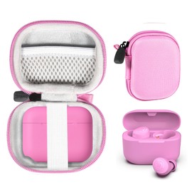 CaseSack Case for JLab Go Pop+,Go Air Pop, Air, Air Tones+/ Tones, JBuds Mini True Wireless Earbuds, Compact Organizer for The Charger case and Charger Cord (Cotton Candy Pink)