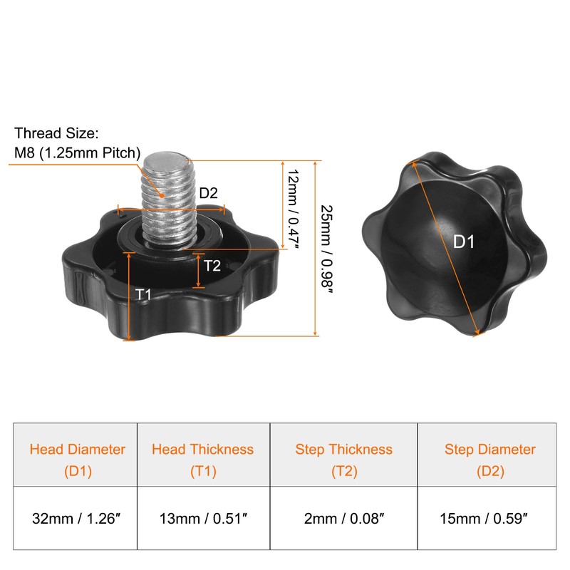 sourcing map 10pcs Star Knobs M8 x 12mm 304 Stainless
