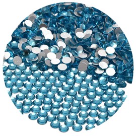 NCB 2880pcs Glue Fix Flatback Crystals Rhinestones Round Glass Diamonds Charms Gems Stones Beads 3D for Nails Art Craft Jewels Accessories Phone Shoes (Aquamarine SS16 4mm 2880pcs)