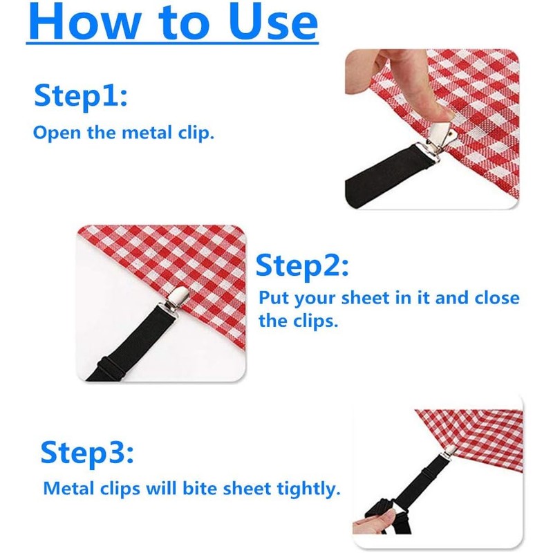 8 Piezas Sujetadores para Sábanas, Ajustables Elásticos Correas Cama Clips
