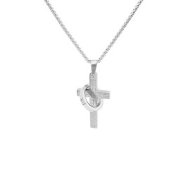 Bible Verse Cross Necklace Prayer Religious Jewelry Gift Stainless Steel Inspirational Cross Pendant Necklace with Ring Religious Faith Jewelry for Men (Silver)