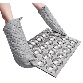 YUANQIAN 17 Inch Extra Long Oven Mitts Heat Resistant Cotton Lining Oven Thick Gloves Kitchen Food Service Mittens for Pot Holders Cooking Baking BBQ, up to 482f (Silver, 17inch)