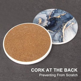 Iron Tree Juego de 6 Portavasos para Mesa Absorbentes, Posavasos de Marmol Antideslizantes de Cermica para Bebidas, con Soporte de Metal, Coasters... 