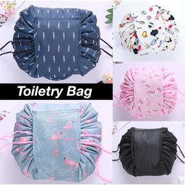 Large Capacity Lazy Makeup Bag - Waterproof Drawstring Toiletry Bag - Portable Cosmetic Storage Case for Travel - Ideal for Women and Girls (White)