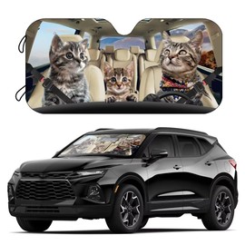 Generic Cute Cat Family Windshield Sunshade,Funny Animal Design Front Window Sun Shade - Collapsible Car Sunshade,Windshield Car Sunshade for Cars Trucks SUVs Vans 57x27.5in, JccAoT6-5