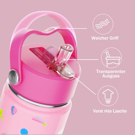 OISIZ Trinkflasche Kinder Edelstahl 420ml Trinkflasche für Kinder mit Trinkhalm thermosflasche kinder solierter wiederverwendbarer Edelstahlbecher Auslaufsichere Wasserflasche Heißes kalt halten 24hr…