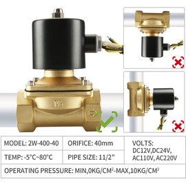Baomain Electric Solenoid Valve Port 1-1/2" 110 VAC Thread Direct Acting Normally Closed(NC) Compatible with Water Gold