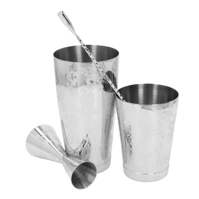 Boston Cocktail Shaker Set Multifunctional 304 Stainless Steel Vintage Print