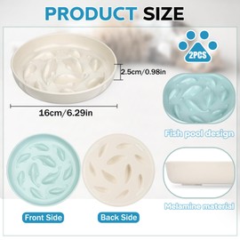 2PCS Cat Slow Feeder Bowl, Cat Food Bowl with Fish Pool Design, Healthy Eating Diet Pet Bowl, Interactive Puzzle Feeder Dish for Cats Kittens, Non-Slip Anti Gulping Cat Bowl for Dry and Wet Food
