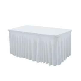 HAORUI Table Skirts, 6ft Rectangle Wrinkle Resistant Table Clothes, Ruffles Elastic Table Cover for Banquets, Weddings, Parties (6 Ft, White)