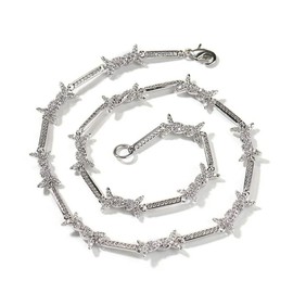 925 Sterling Silver Heart Barbed Wire Necklace For Men and Women - 14K Yellow Gold Barbwire Little Thorns Chain Choker Jewelry Gifts Barb Wine Necklace Gothic Punk Little Thorns Chain Choker (18inch, Silver)