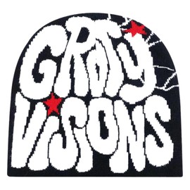 2THESTARS Trendy Y2K Graphic Beanie Wool Acrylic Beanies for Women and Men Stylish Headwear for Fashion-Forward Individuals - Black