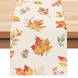 Bonhause - Camino de mesa de hojas de arce de otoño de 13 x 90 pulgadas, hoja de otoño, rústico, granja, Acción de Gracias, cocina, comedor, decoración para interiores y exteriores, decoración de