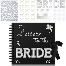 Fuyoooo 8x8 Inch Letters To The Bride Scrapbook Wedding Memory Book Bridal DIY Blank Paper Scrapbook Photo Album Guest Book Sign with Pearl Stickers, Metallic Letters, Bows(Black)