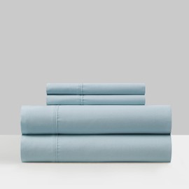 Chic Home Ashton 3 Piece Sheet Set Super Soft Solid Color with Piping Flange Edge Design – Includes 1 Flat, 1 Fitted Sheet, and 1 Pillowcase, Twin, Blue