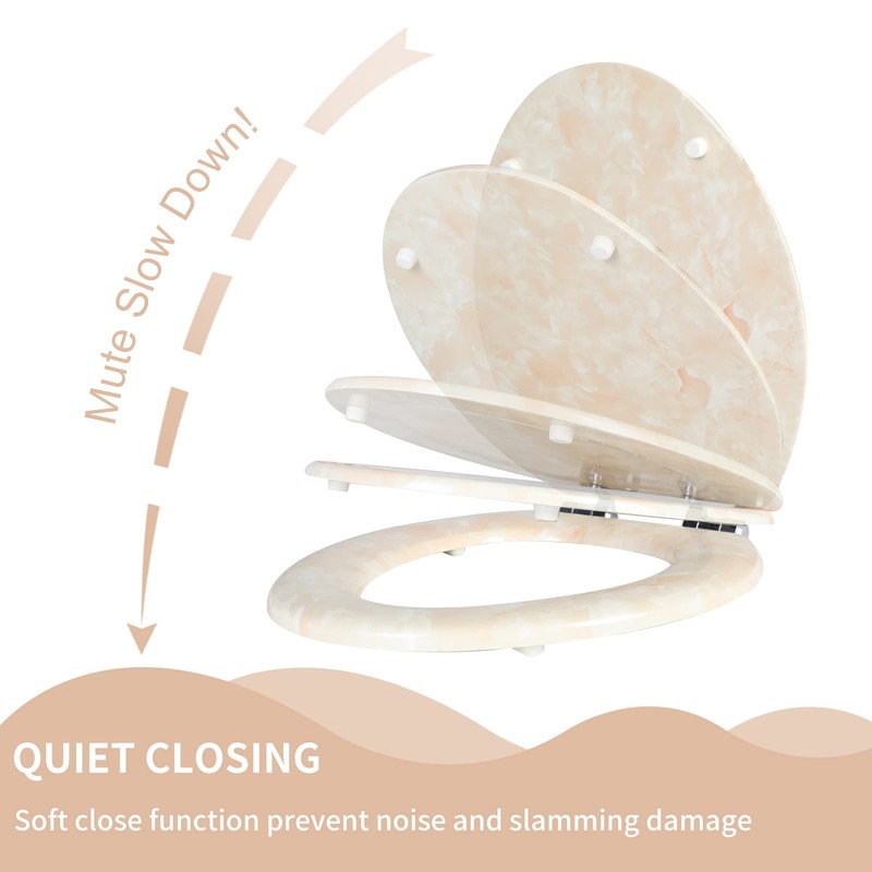 Angel Shield Marble Toilet Seat Durable Molded Wood with Quiet