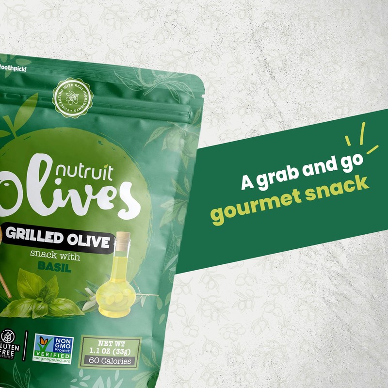 Nutruit Olives Snacks - Pitted Grilled Olives with Basil -