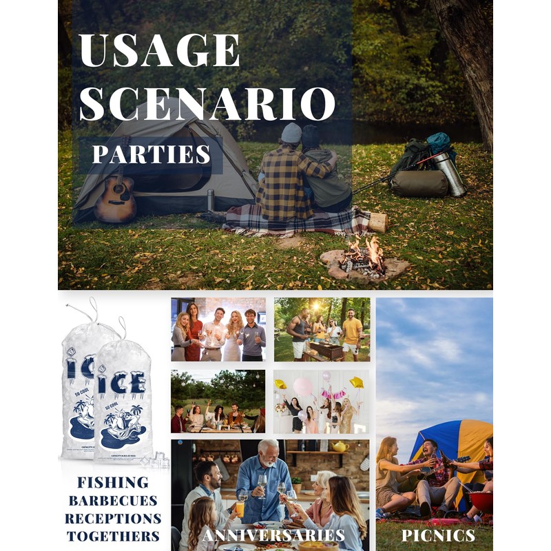 FireKylin 50 Pack Ice Bags 10 lb, Heavy-Duty Ice Bags