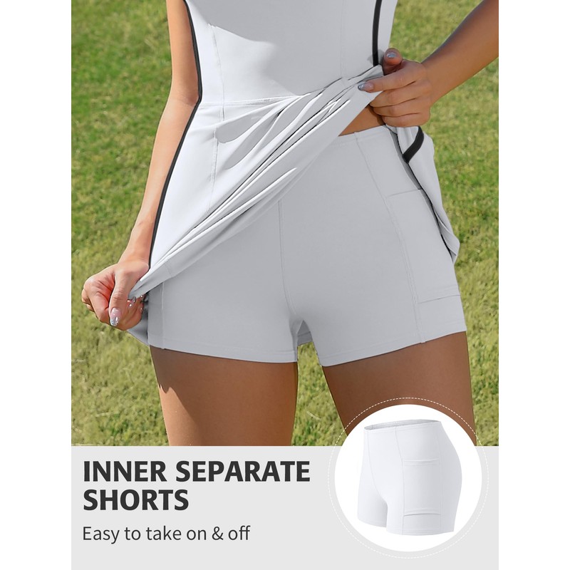 ATTRACO Tennis Dress with Shorts and Bra Pickleball Outfits White
