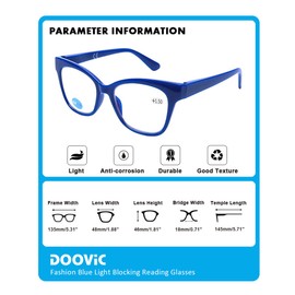 DOOViC 4-Pack Reading Glasses Blue Light Blocking Computer Readers Anti Eyestrain New Classic Style Spring Hinge Glasses for Women 2.0 Strength