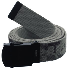 ARMYU Military Web Belt Reversible Cotton Canvas Army Camo & Solid Belts with Black Buckle 54" (Subdued Urban Digital Camouflage)