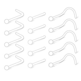 FECTAS 15-20pcs Clear Nose Screw Stud L Shap Nose Bone Retainer Bioflex Plastic 20 Gauge Piercing