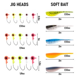Dr.Fish 55 Pieces Crappie Lures Kit Crappie Jig Heads Soft Plastic Lures Baits Grub Worms Bass Bluegill Panfish Fishing Jigs Hooks Set with Tackle Box Trout Freshwater
