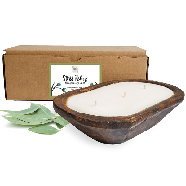 Aira Dough Bowl Candle - Organic, Kosher, Vegan, Hand Carved Wood Bowl Candle w/Aromatherapy Essential Oils - Hand-Poured 100% Soy Candle Wax - Paraffin Free, Long Lasting - Stress Relief - 13 Ounce