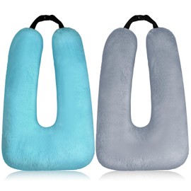 Barydat 2 Pcs Car Travel Pillow for The Back Seat 28 x 18 in Sleeping Reading Pillows for Long Distance Travel Car Pillow for Kids Adults Head and Body Support U Shaped Pillow for Travel(Gray, Green)