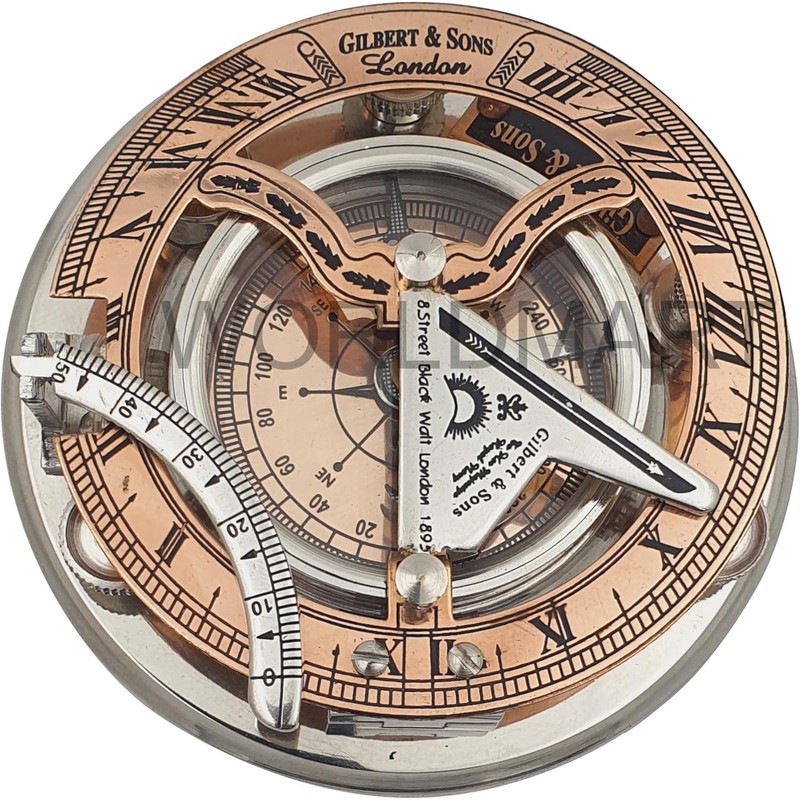WOANIN Antique Brass & Copper Sundial Compass silver Clock in