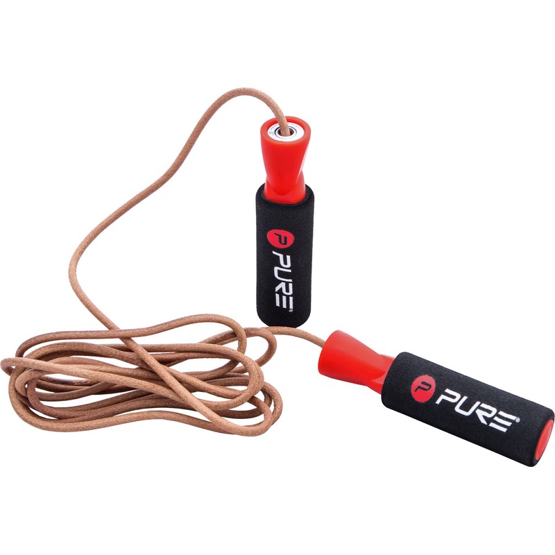 Pure2Improve - Springseil aus Leder, Fitnessseil zum Springen, Schwarz/Rot, P2I201200