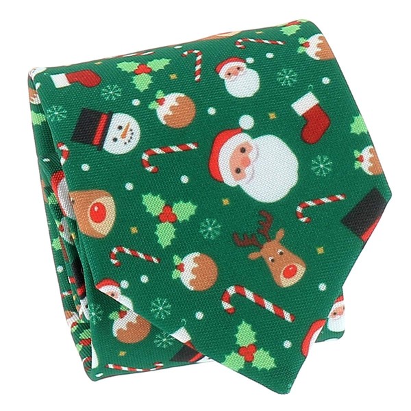 SHIPITNOW Green Christmas Tie Jacquard - Santa, Reindeer, Christmas Tree